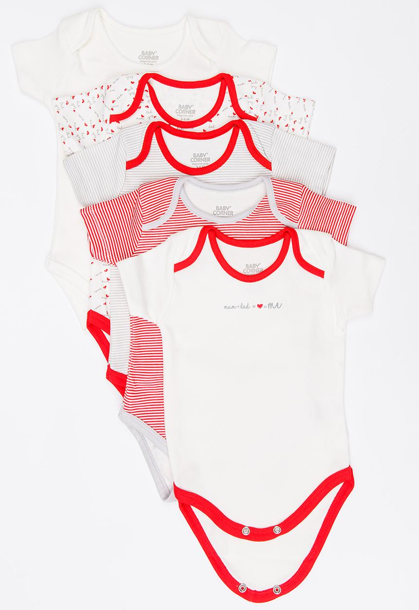 Baby Corner - Girls Mum and Dad 5 Pack Short Sleeve Bodysuit White