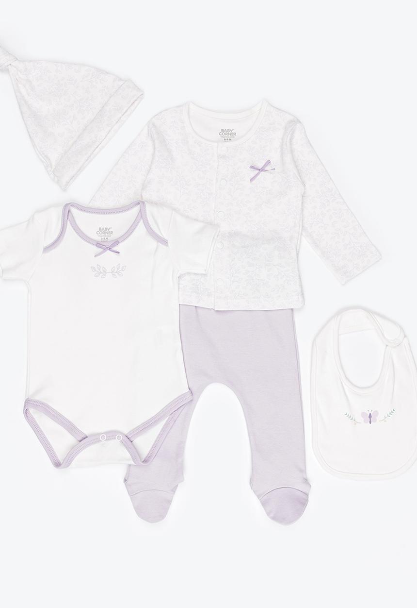 Baby Corner - Girls 5 Piece Cardigan Set White