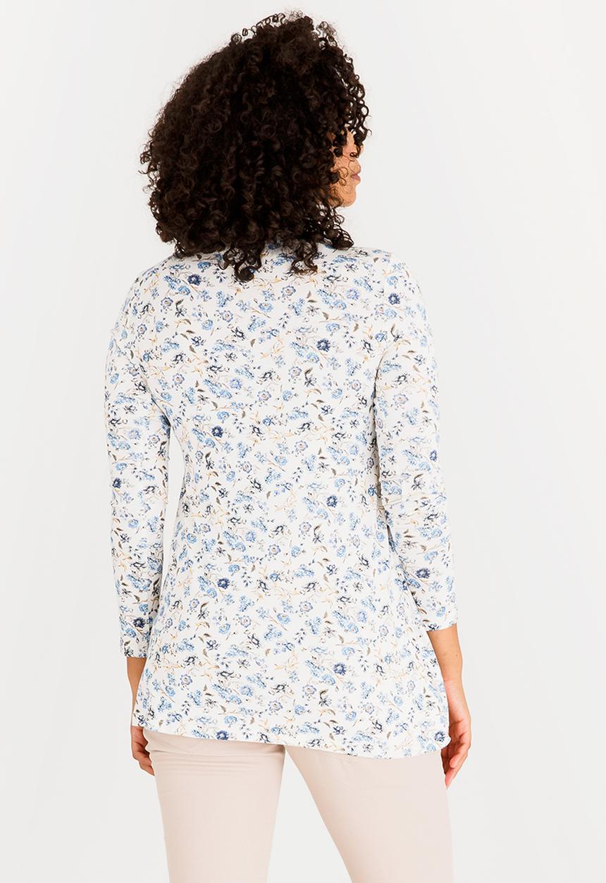 Cherry Melon - Printed Longsleeve Smock Detail Top Blue and White