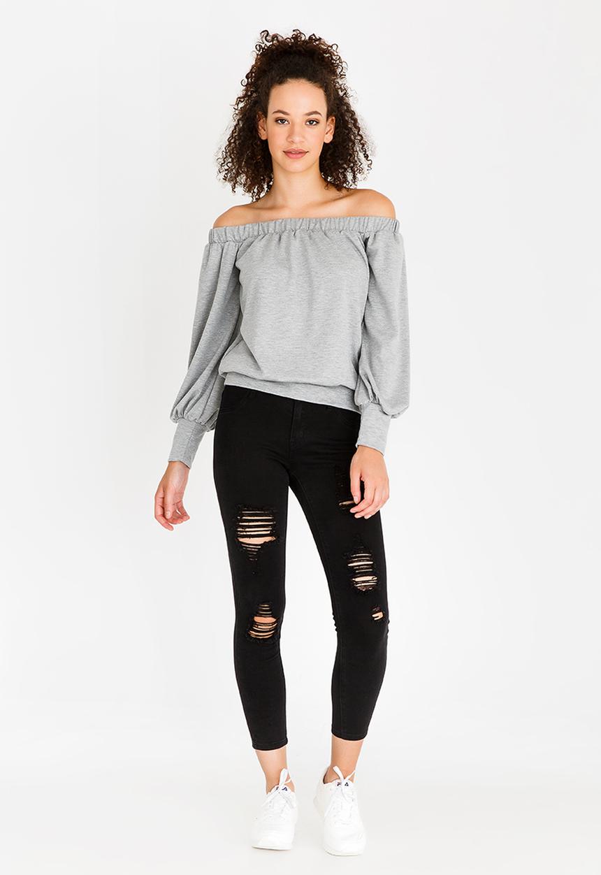 c(inch) - Bardot Volume Sleeve Top Grey