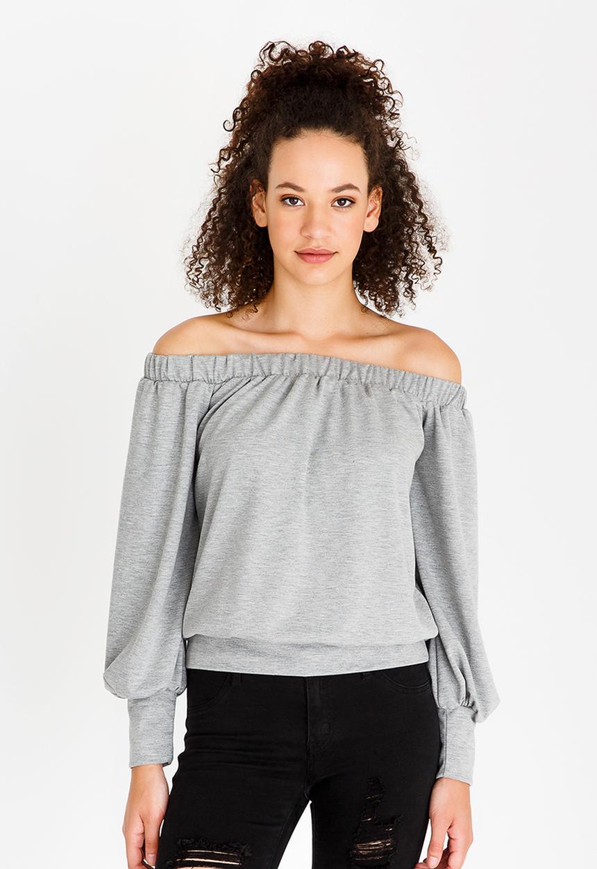 c(inch) - Bardot Volume Sleeve Top Grey
