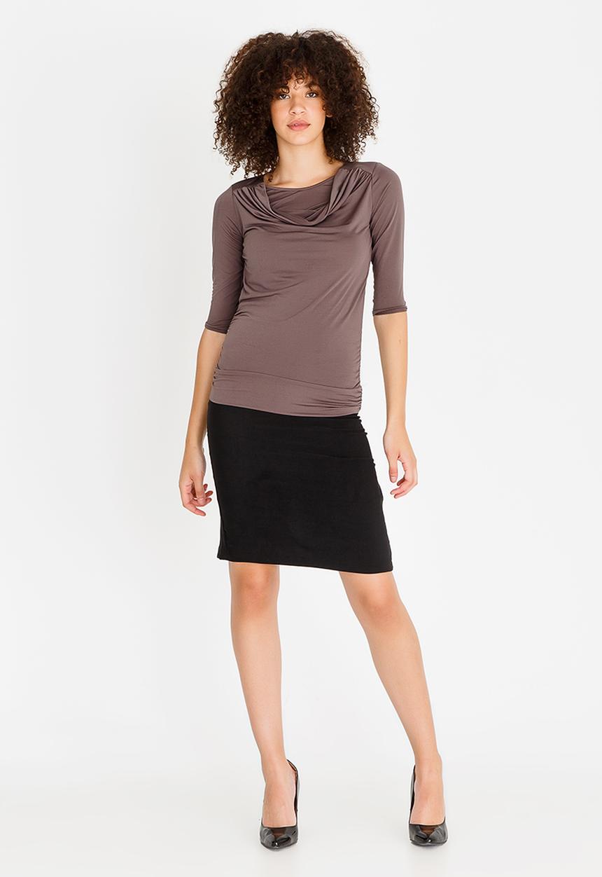 edit - 3/4 Sleeve Cowl Neckline Top Taupe
