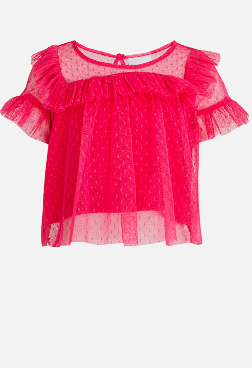 See-Saw - Ruffle Mesh Top Dark Pink