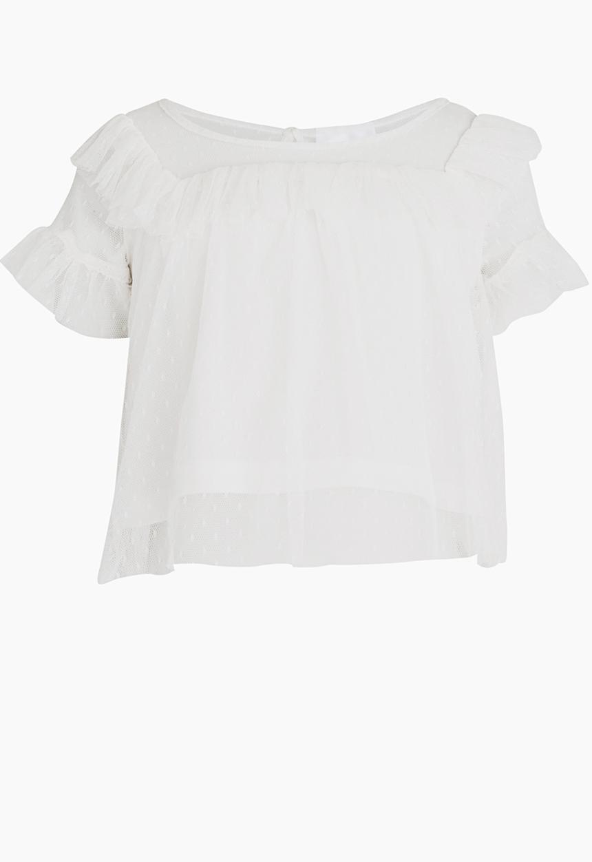 See-Saw - Ruffle Mesh Top Milk