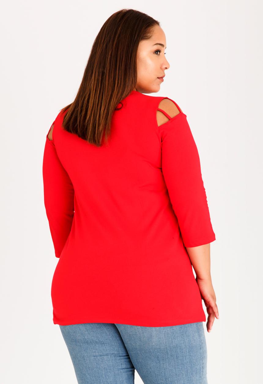 edit Plus - Tee with Shoulder Strap Detail Red