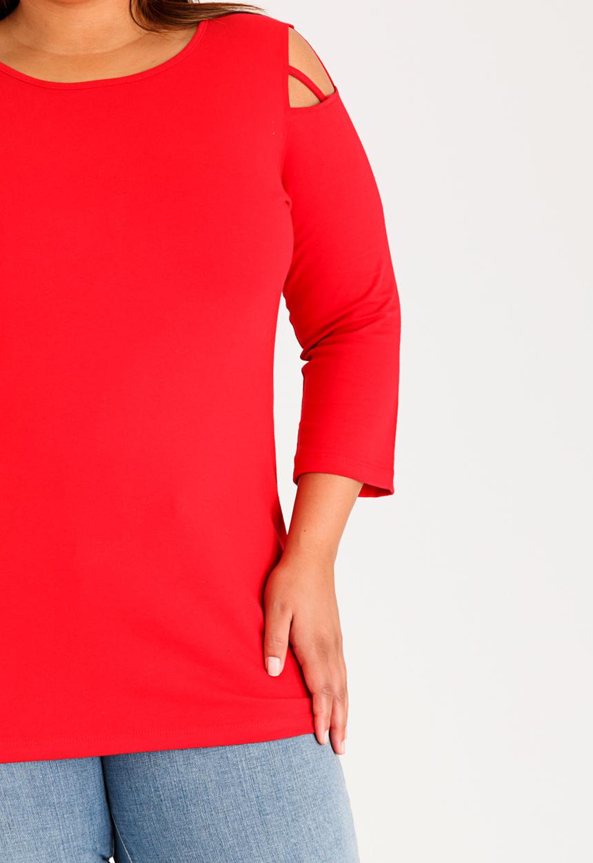 edit Plus - Tee with Shoulder Strap Detail Red