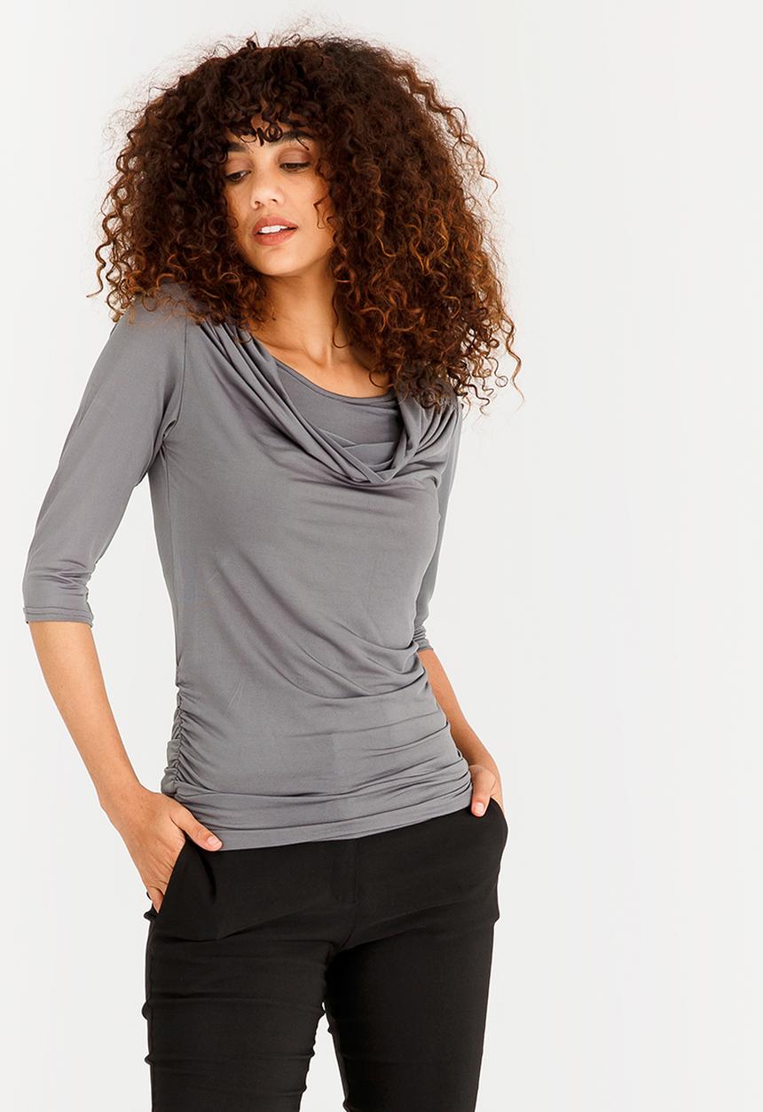 edit - 3/4 Sleeve Cowl Neckline Top Grey