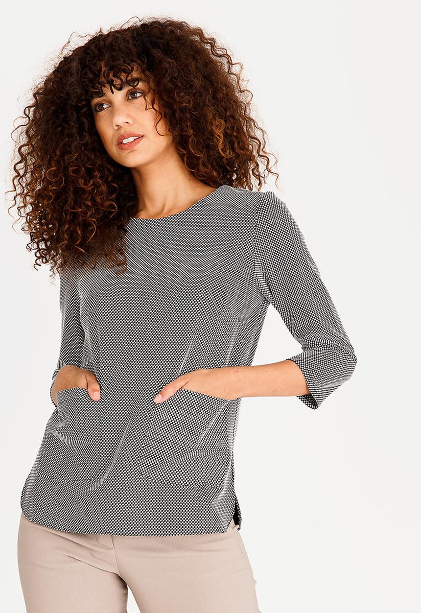 edit - Pocket Front Blouse Black and White