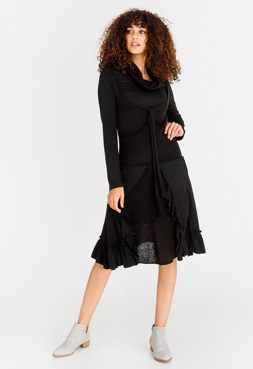 Revenge - Cowl-neck Dress Black