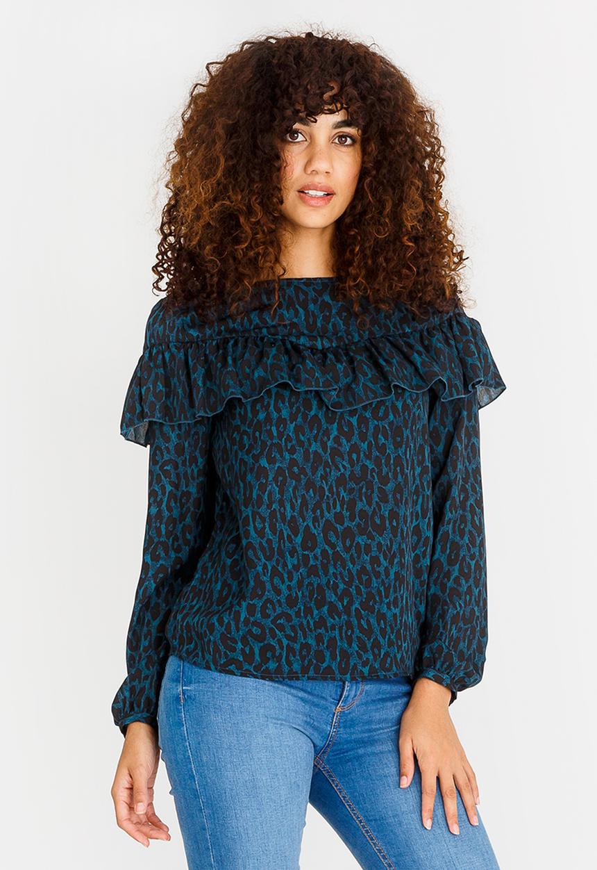 ONLY - Sui Ruffle Detail Top Green