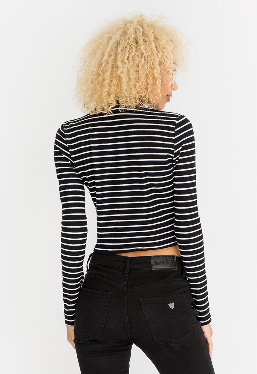 c(inch) - High Neck Striped T-shirt Black and White