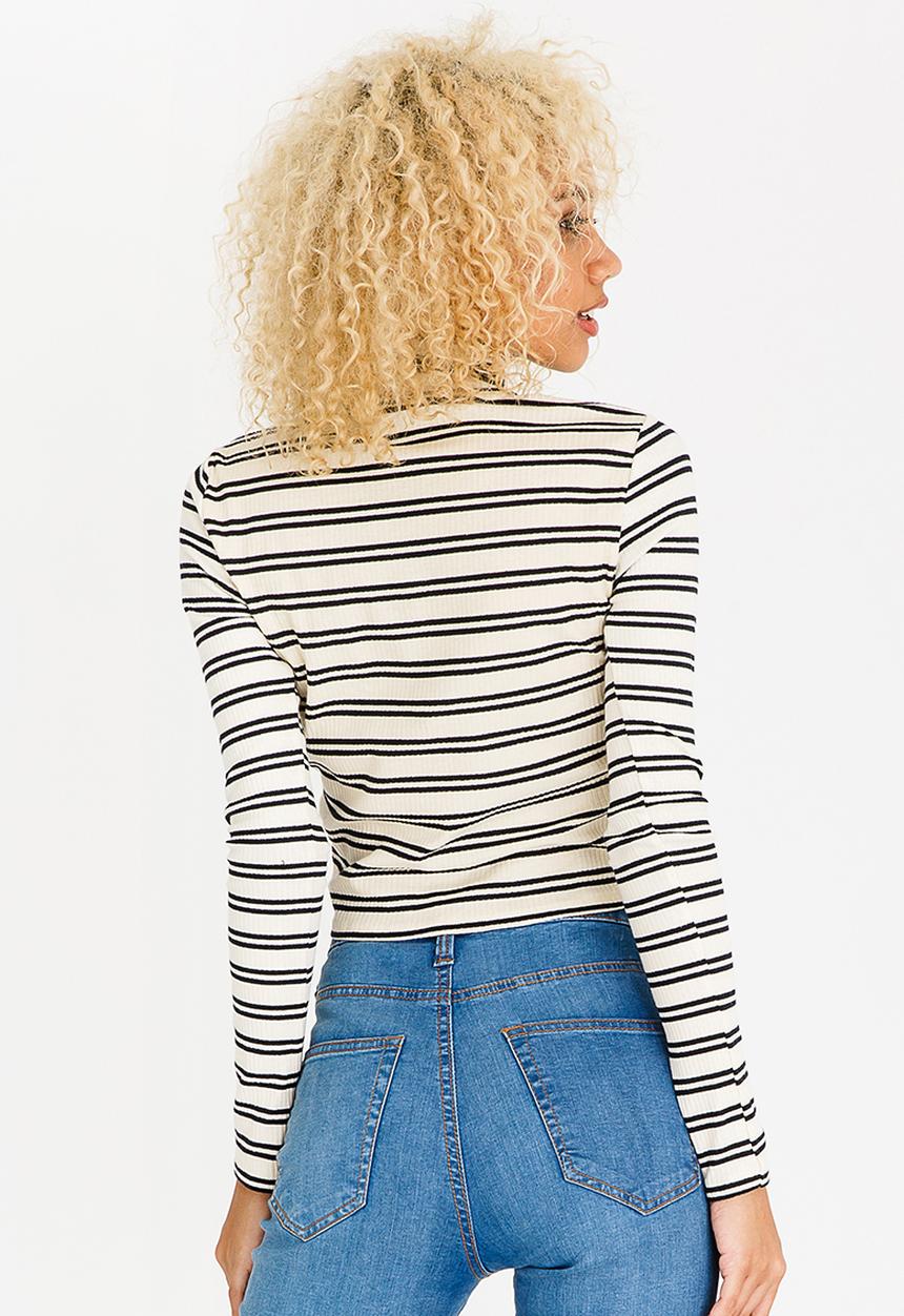 c(inch) - High Neck Striped T-shirt Cream