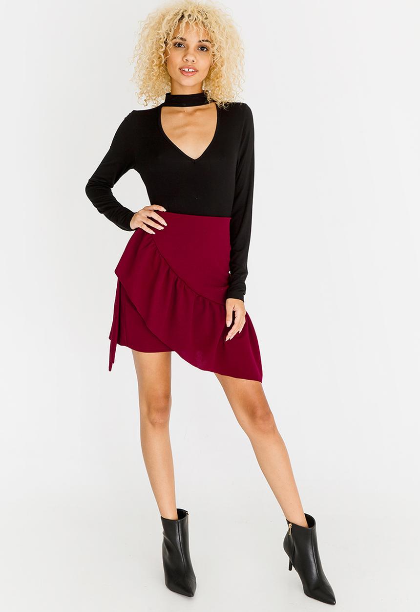 STYLE REPUBLIC - Frill Detail Mini Skirt Burgundy