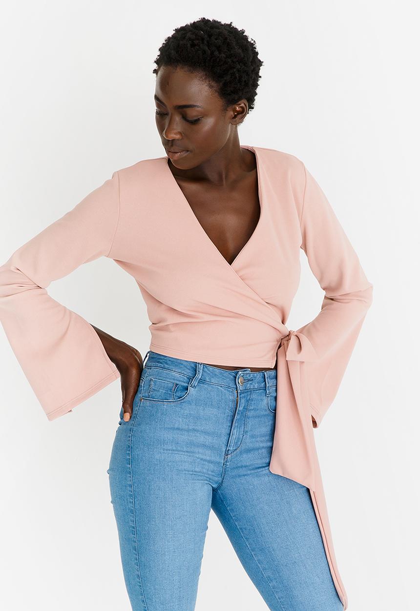 STYLE REPUBLIC - Split Sleeve Wrap Top Rose