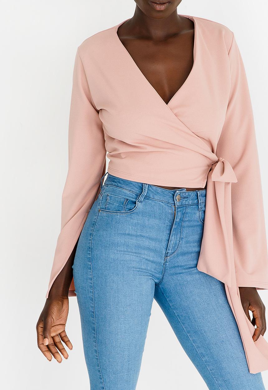 STYLE REPUBLIC - Split Sleeve Wrap Top Rose