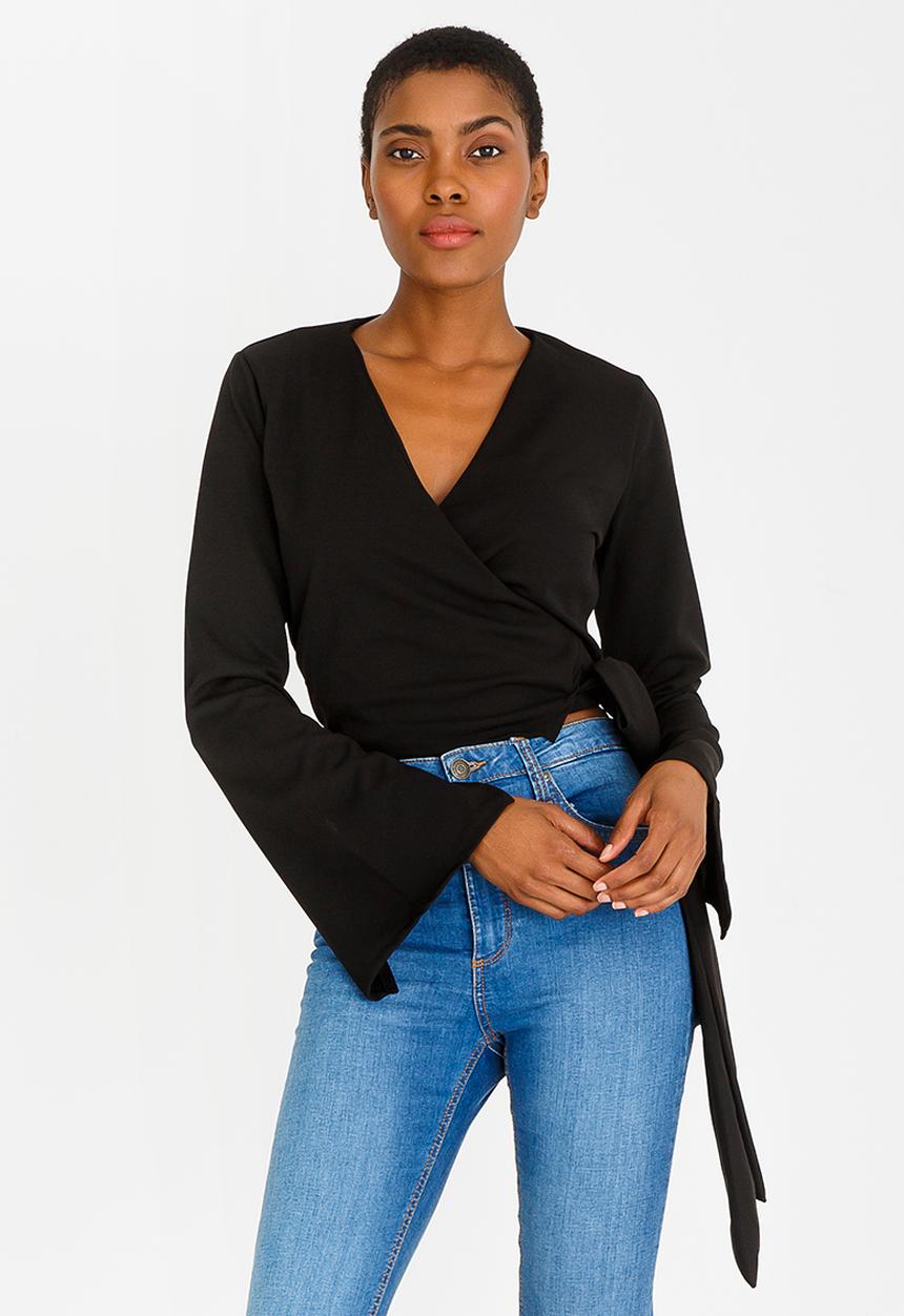 STYLE REPUBLIC - Split Sleeve Wrap Top Black