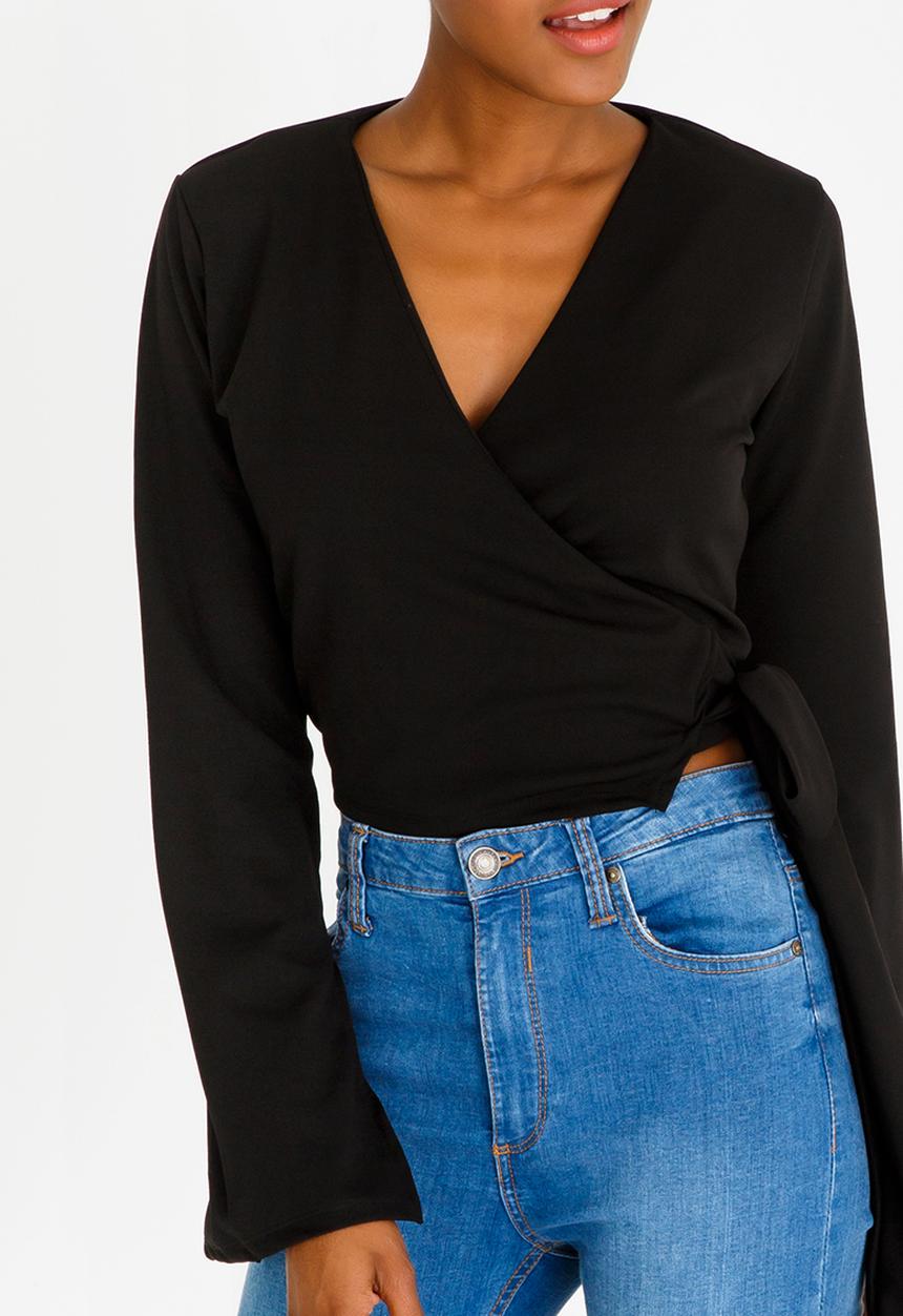 STYLE REPUBLIC - Split Sleeve Wrap Top Black