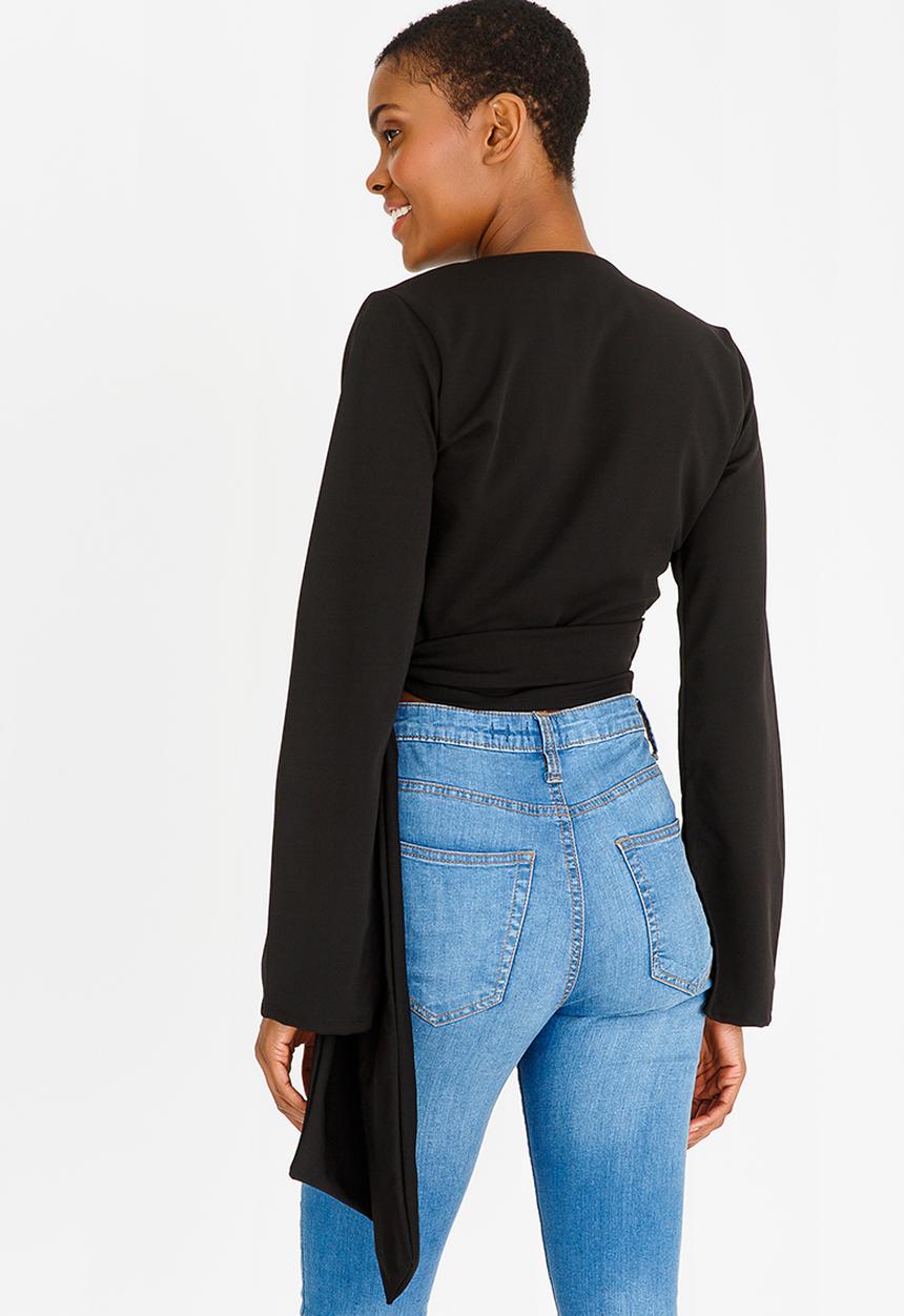STYLE REPUBLIC - Split Sleeve Wrap Top Black