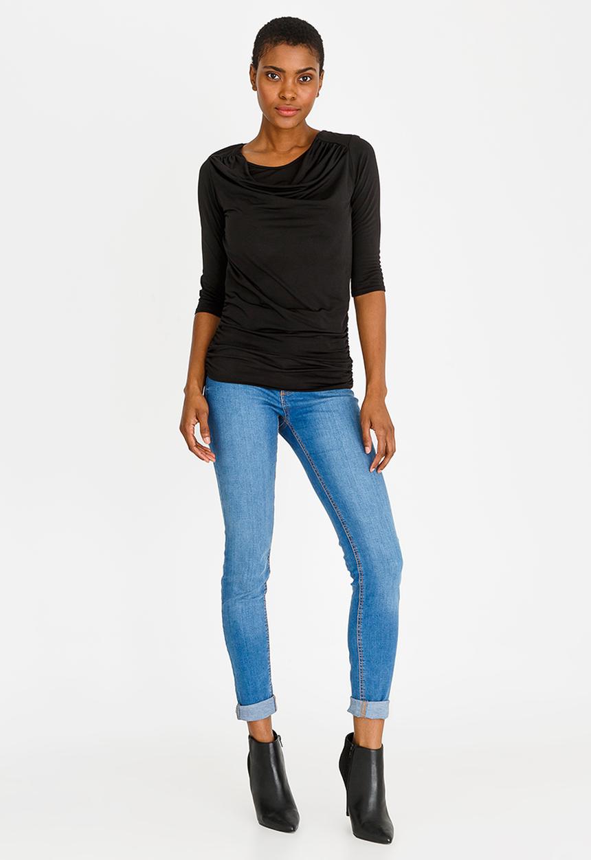 edit - 3/4 Sleeve Cowl Neckline Top Black