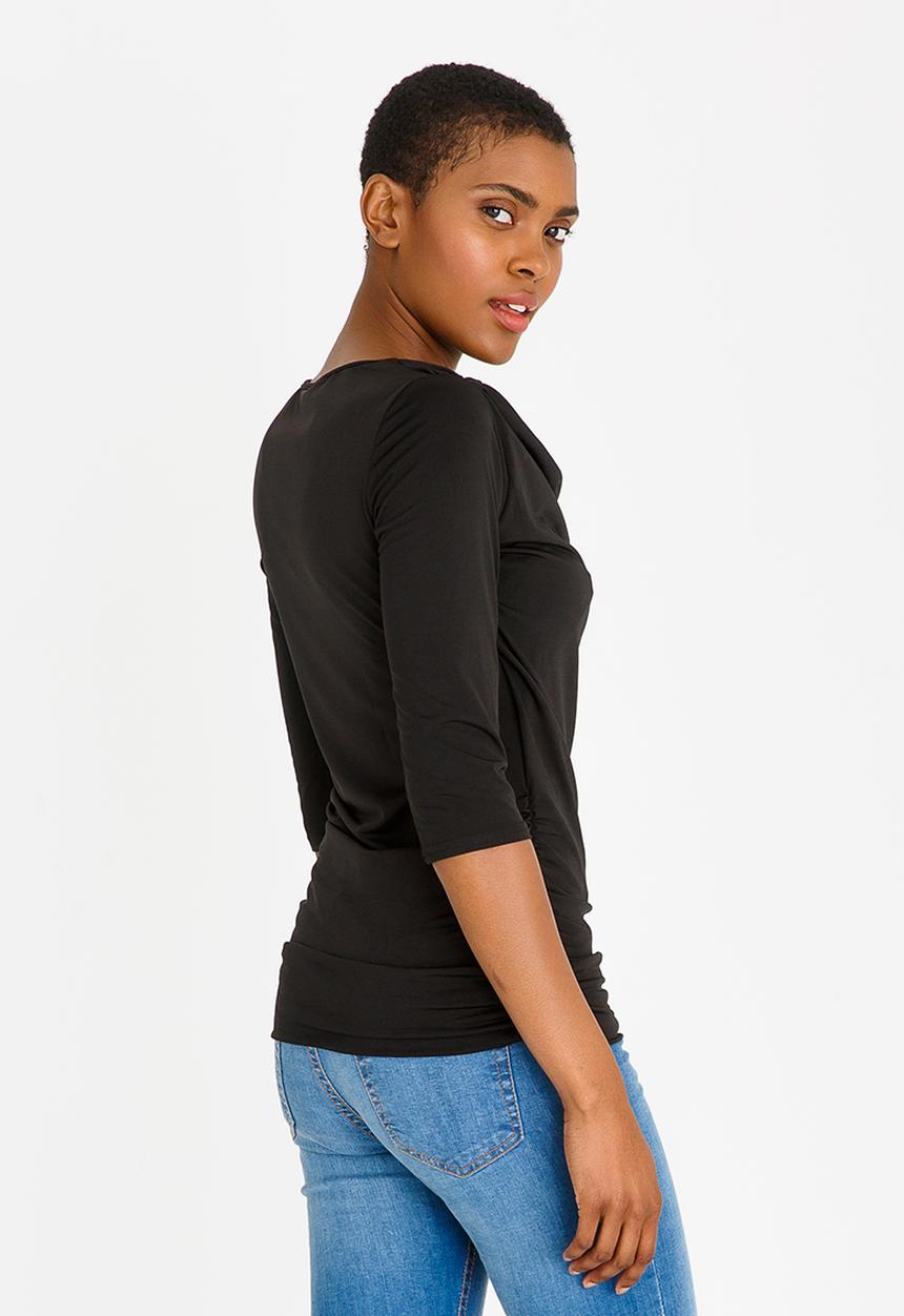 edit - 3/4 Sleeve Cowl Neckline Top Black