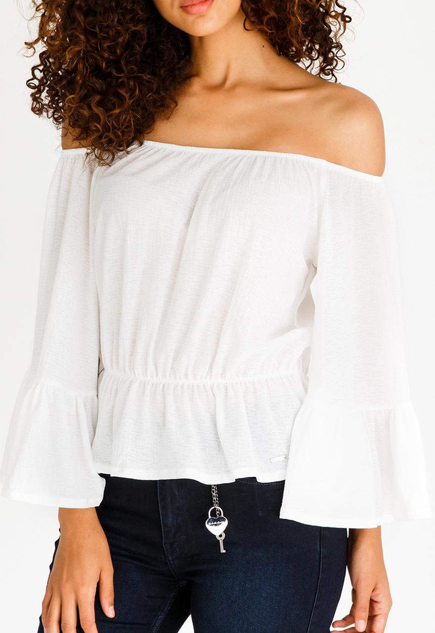 SISSY BOY - Wide Sleeve Bardot Blouse Off White