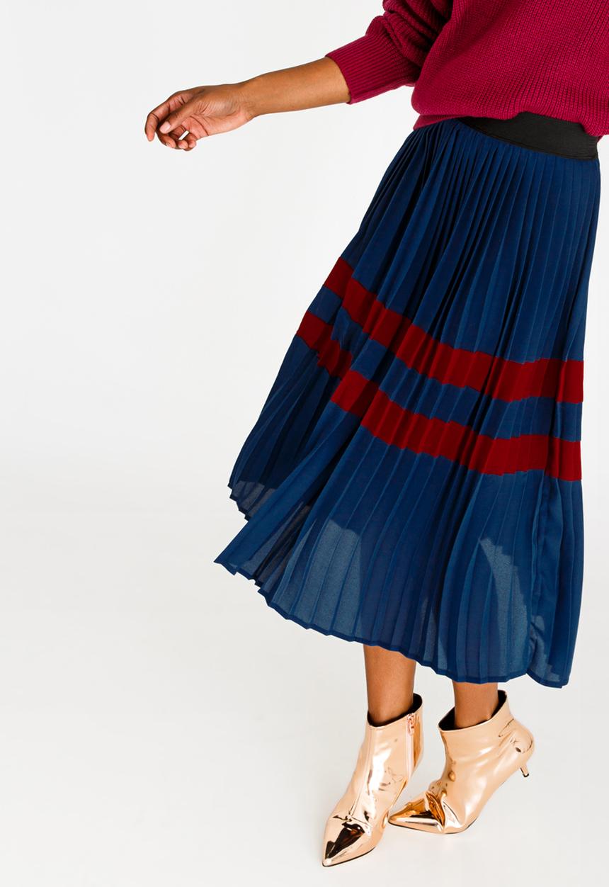 STYLE REPUBLIC - Pleated Midi Skirt Navy