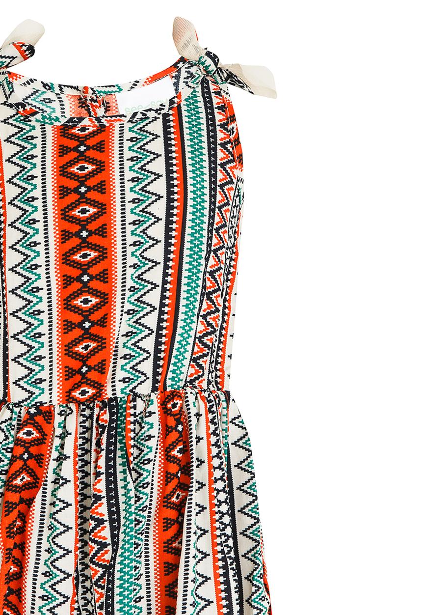 See-Saw - Mid Waist Dress with Mesh Shoulder Bow Multi-colour