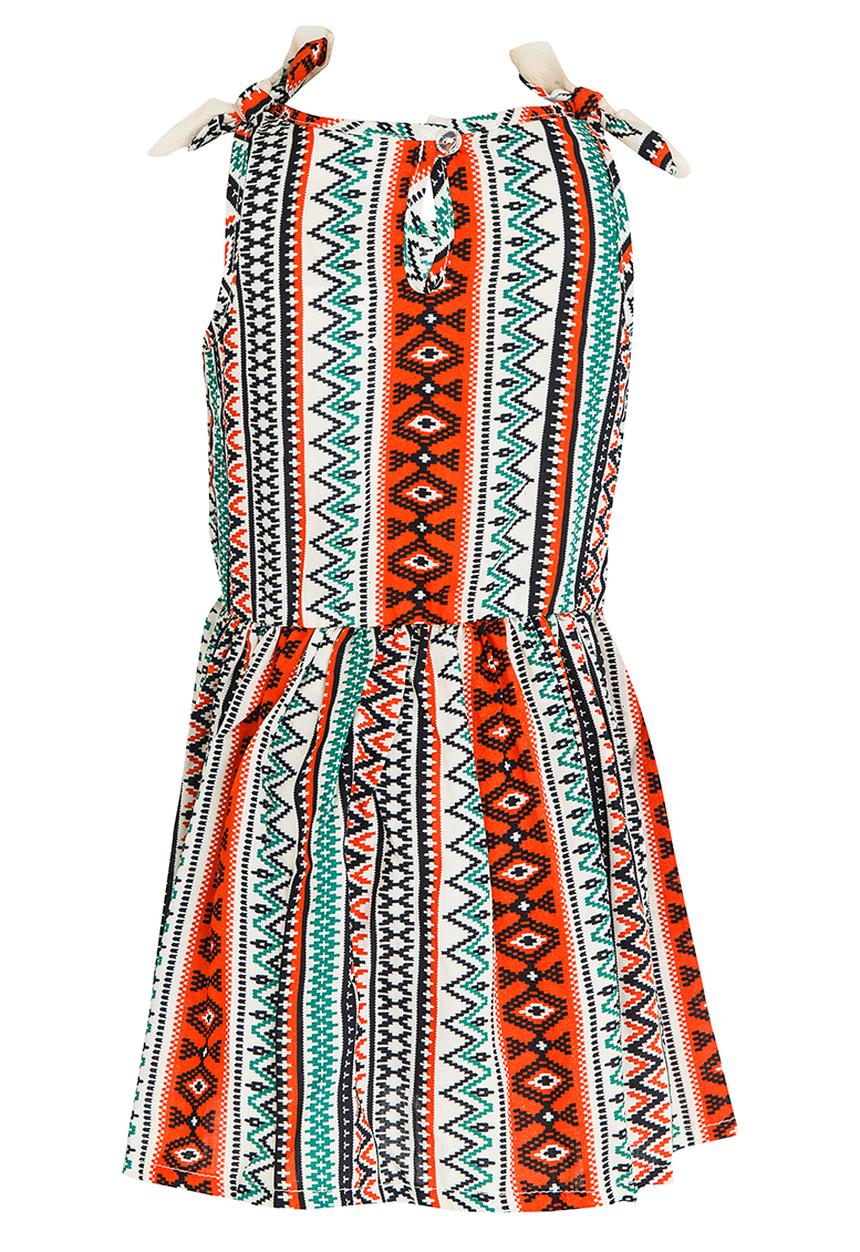 See-Saw - Mid Waist Dress with Mesh Shoulder Bow Multi-colour