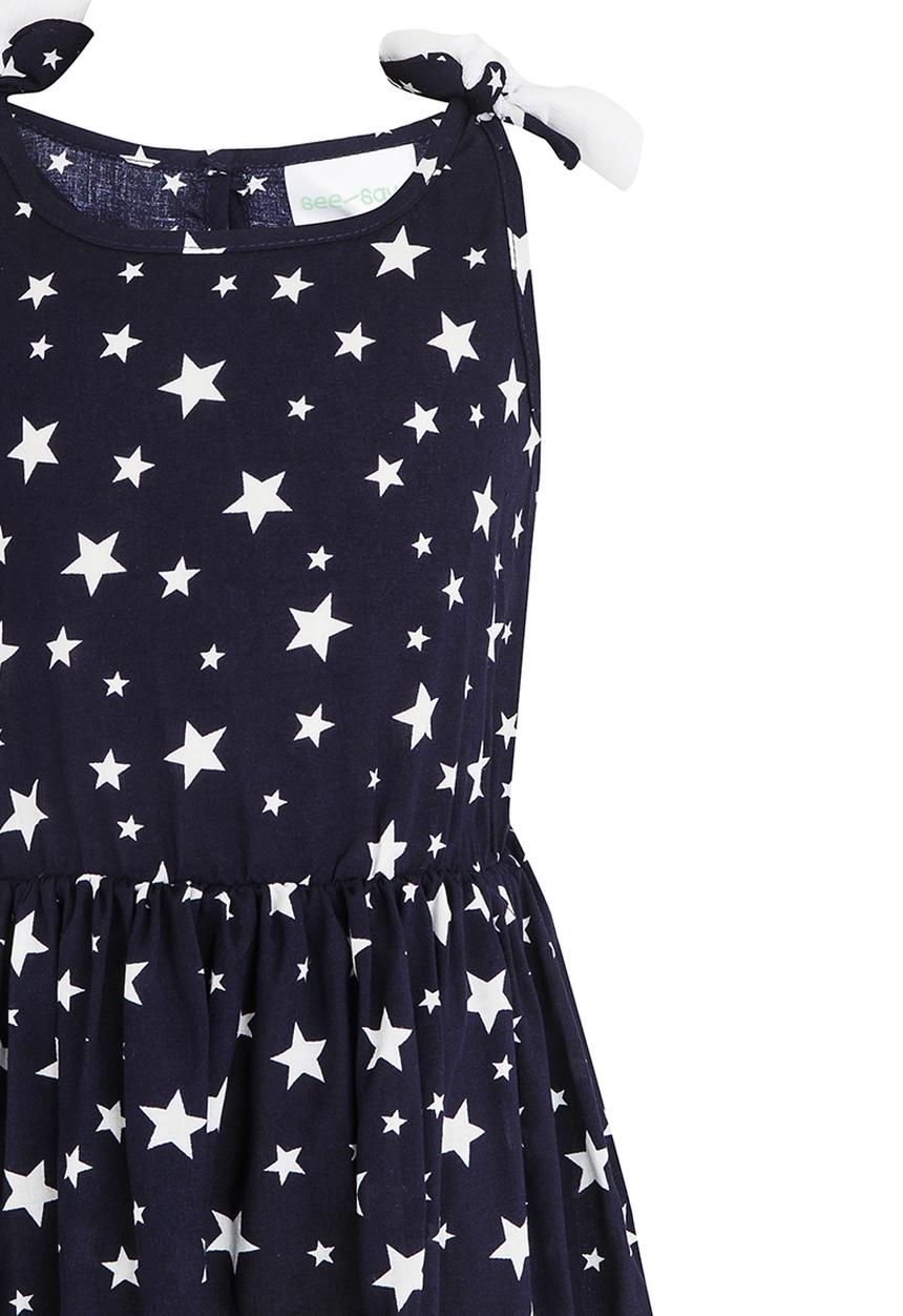 See-Saw - Mid Waist Dress with Mesh Shoulder Bow Navy