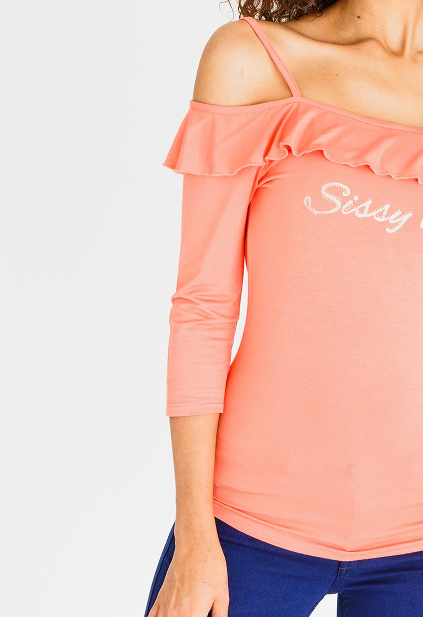 SISSY BOY - Cold Shoulder Frill Detail Top Coral