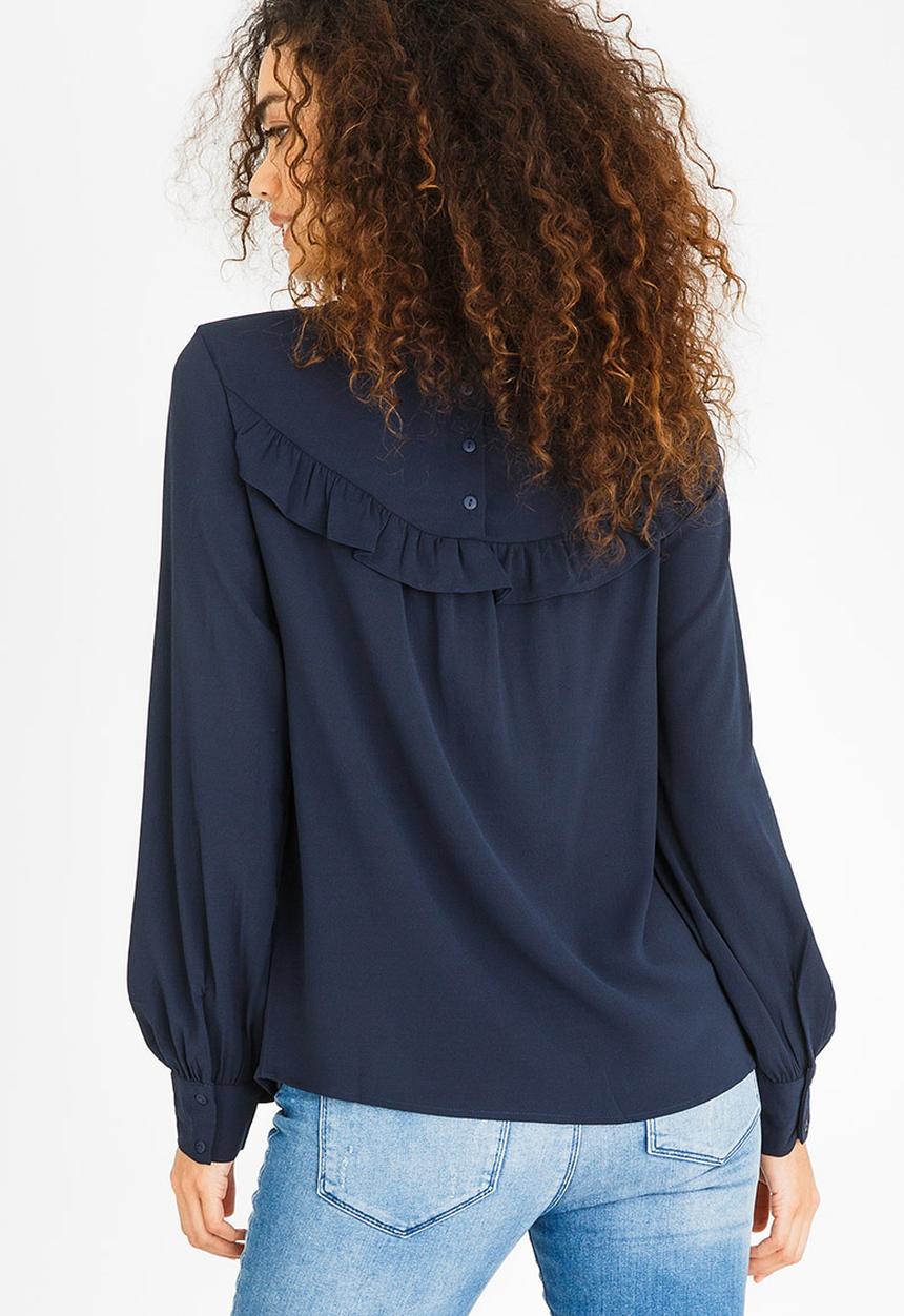 Vero Moda - Mira long Sleeve Frill Top Navy