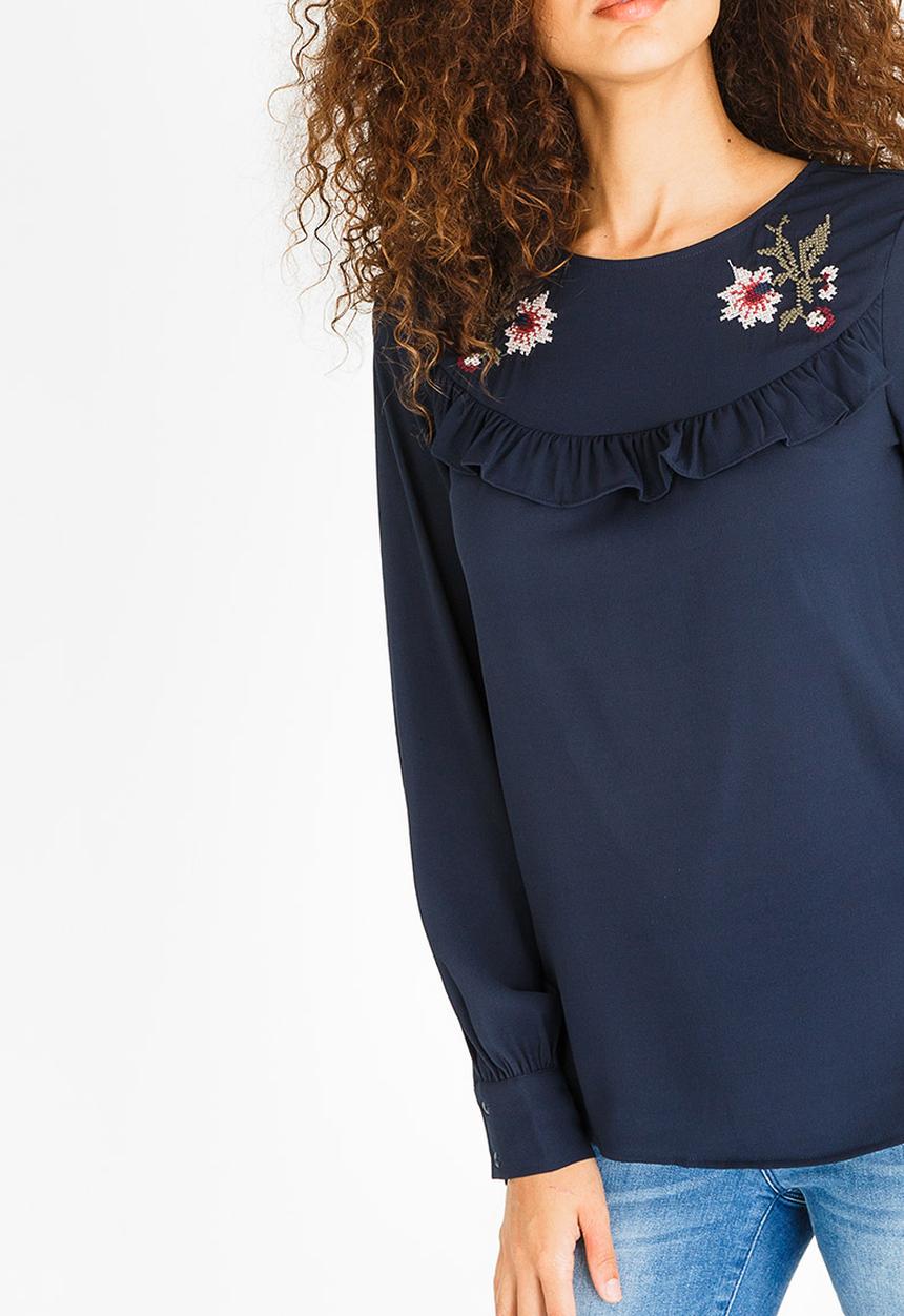 Vero Moda - Mira long Sleeve Frill Top Navy