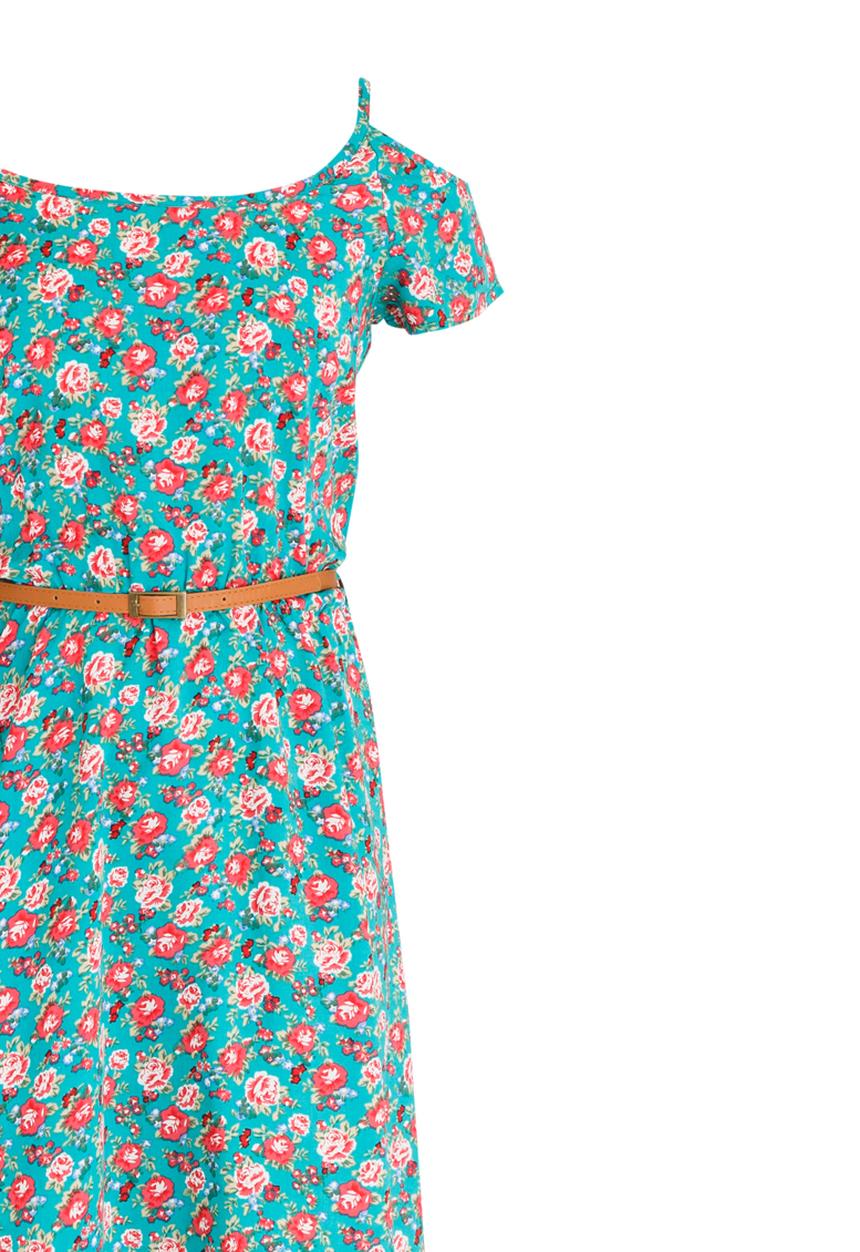 Rebel Republic - Mid Waist Dress with Cold Shoulder Multi-colour