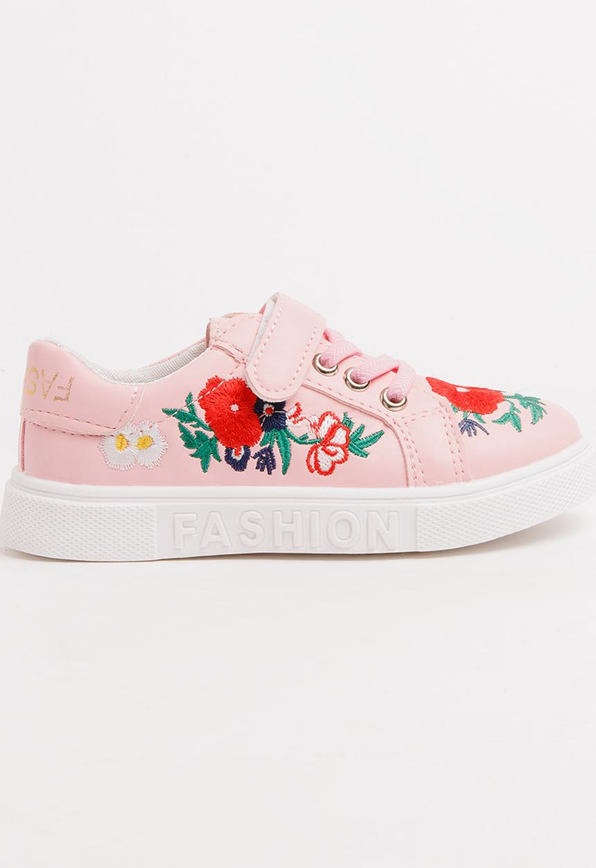 Pop Candy - Girls Rose Printed Sneaker Pale Pink