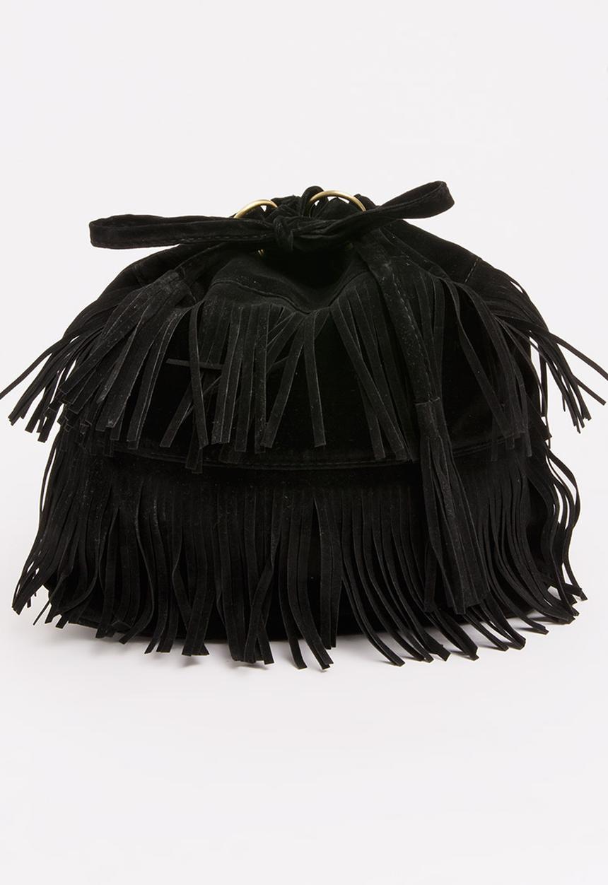Pop Candy - Girls Fringe Pouch Handbag Black