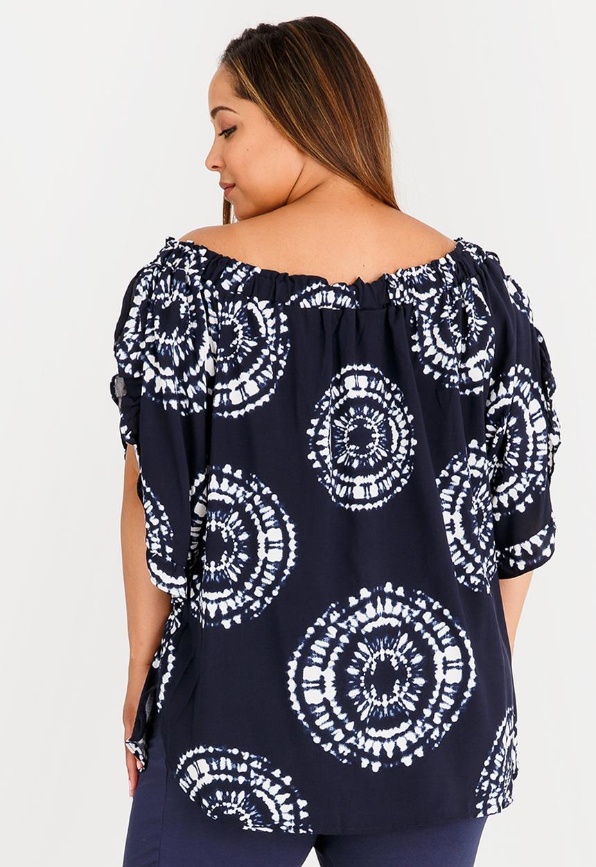 Slick - Elena Top with Frill Sleeve Detail Navy & White