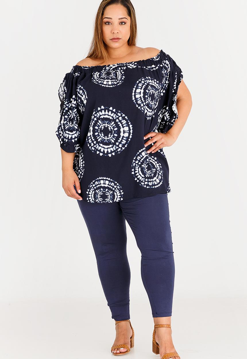 Slick - Elena Top with Frill Sleeve Detail Navy & White