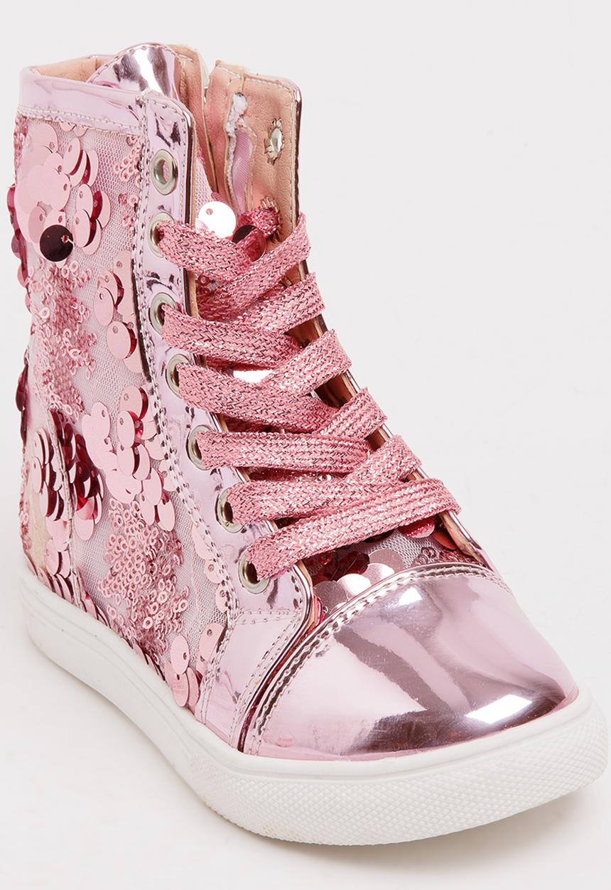 Pop Candy - Girls  Sparkle High Top Sneaker Mid Pink