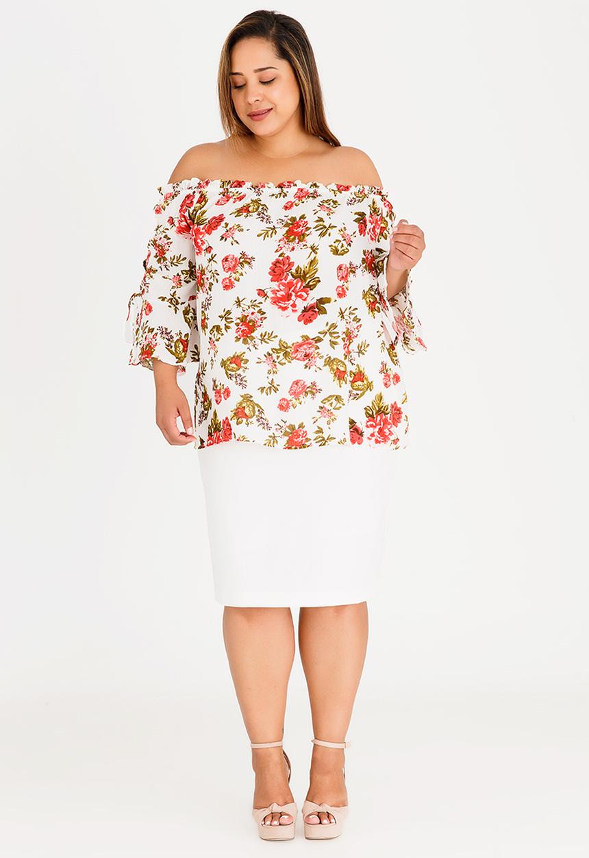 STYLE REPUBLIC PLUS - Bardot Tunic with Sleeve Detail Floral