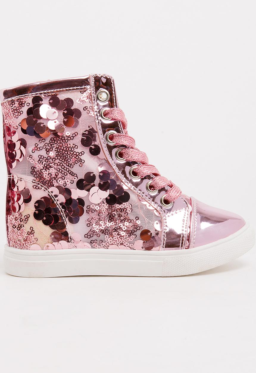 Pop Candy - Girls  Sparkle High Top Sneaker Mid Pink