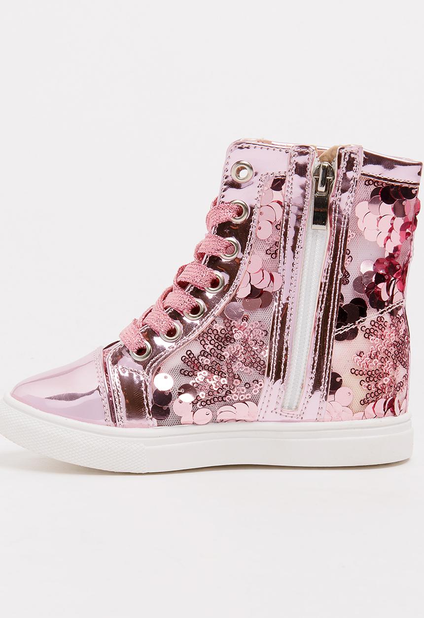 Pop Candy - Girls  Sparkle High Top Sneaker Mid Pink