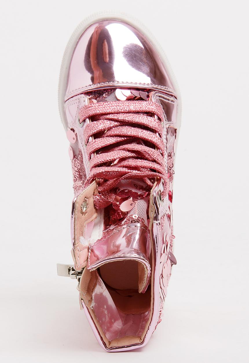 Pop Candy - Girls  Sparkle High Top Sneaker Mid Pink