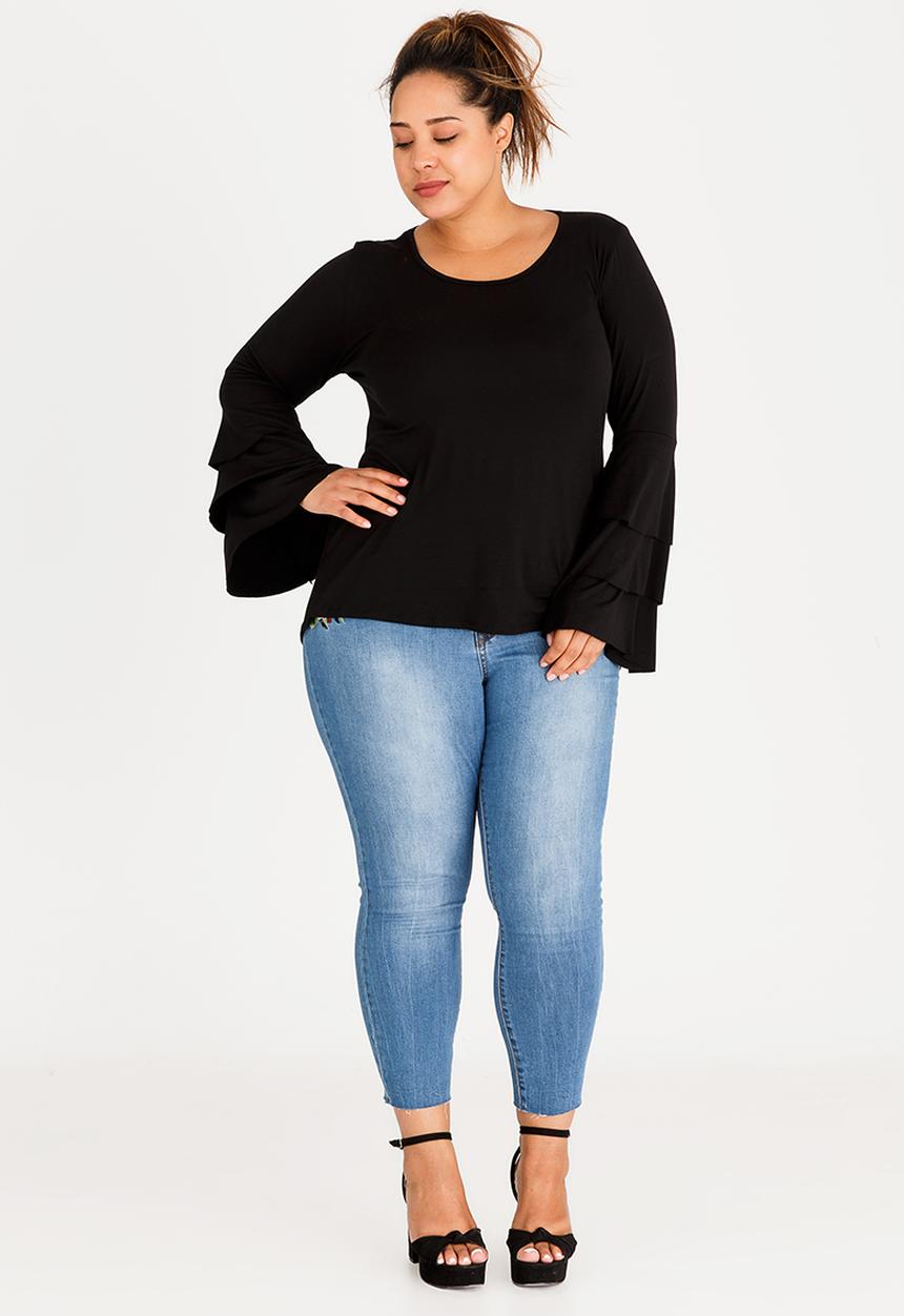 STYLE REPUBLIC PLUS - Tiered Sleeve Tee Black