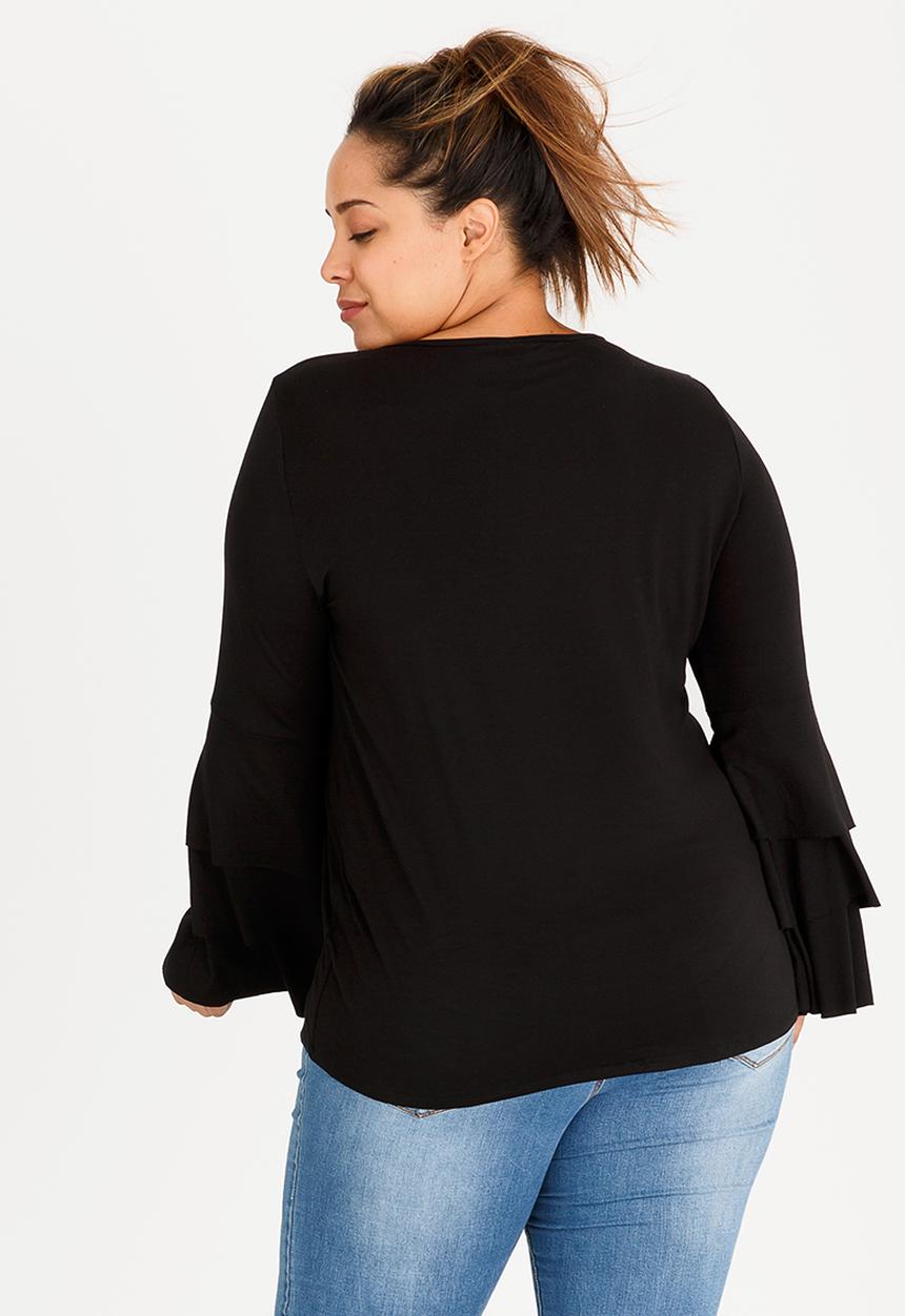 STYLE REPUBLIC PLUS - Tiered Sleeve Tee Black