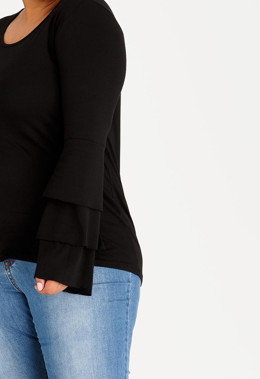 STYLE REPUBLIC PLUS - Tiered Sleeve Tee Black