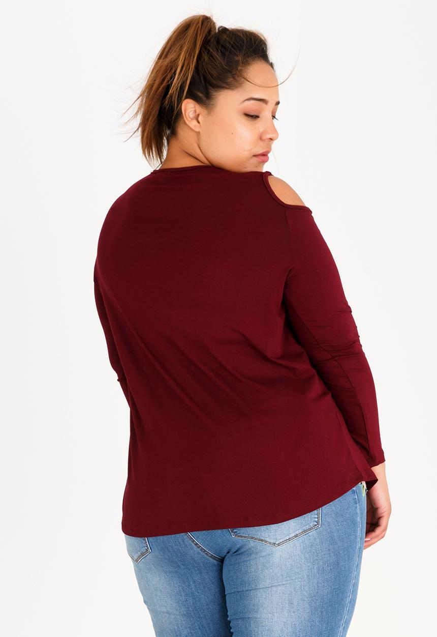 edit Plus - Cold Shoulder Tshirt Maroon