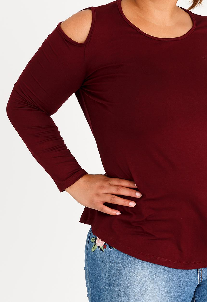edit Plus - Cold Shoulder Tshirt Maroon