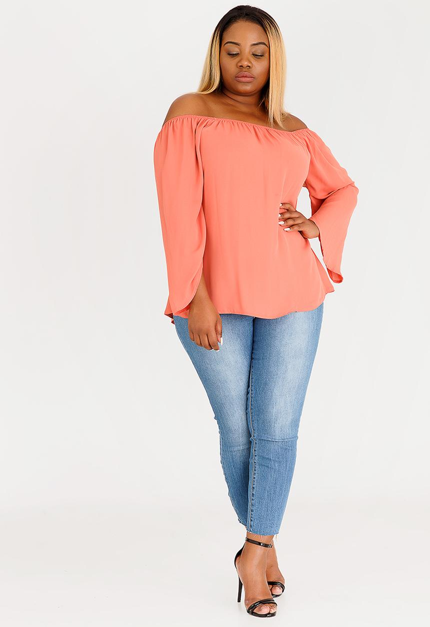 STYLE REPUBLIC PLUS - Bardot Volume Sleeve Blouse Rust