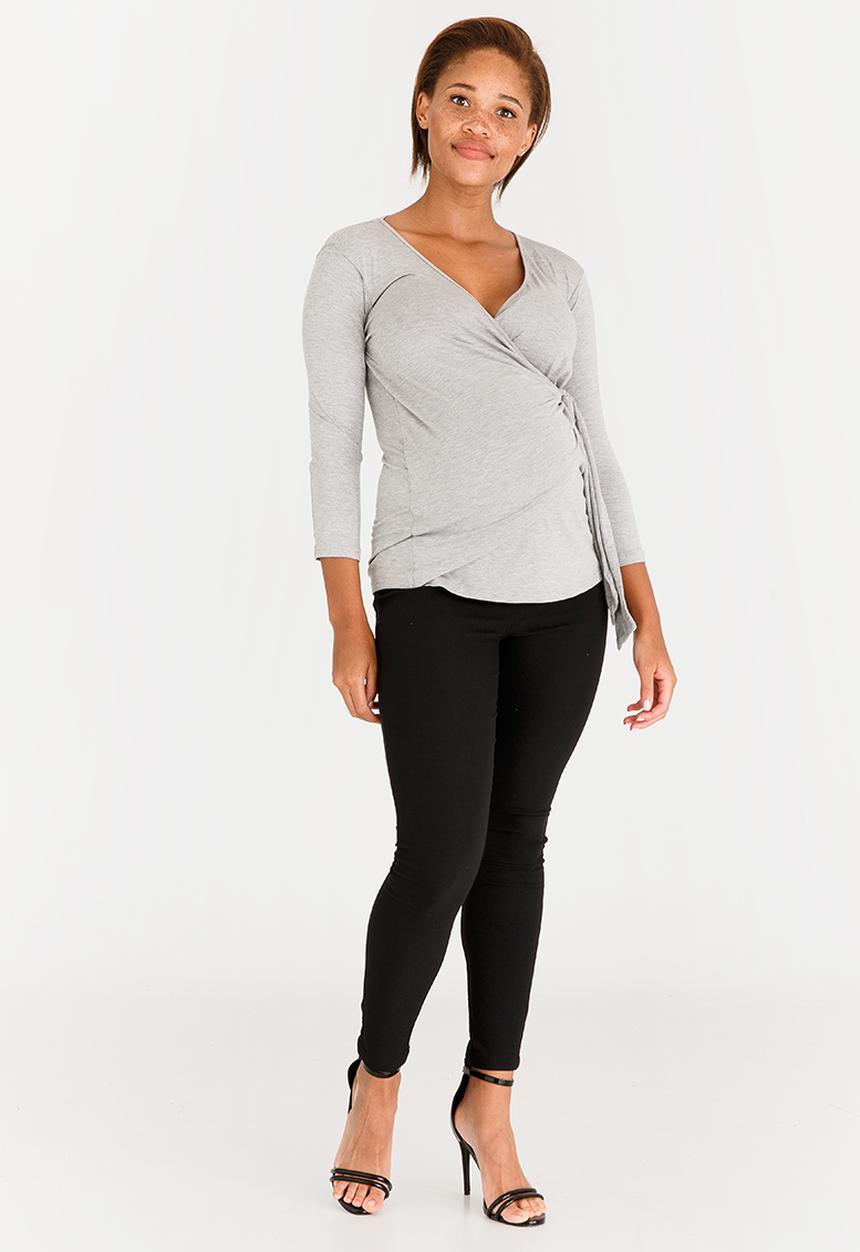 edit Maternity - 3/4 Sleeve Wrap Top Grey Melange