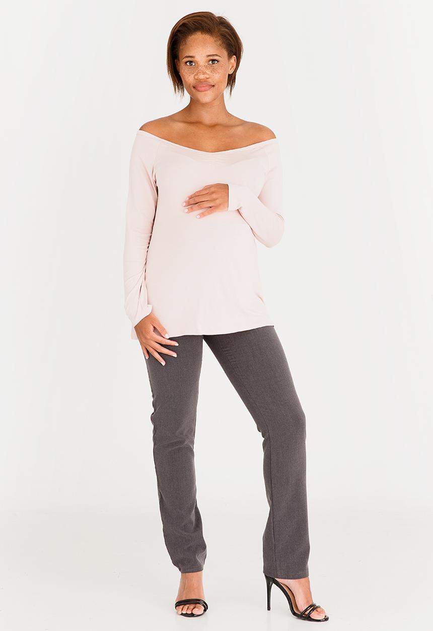 edit Maternity - Bardot Neckline Knit Top Pale Pink